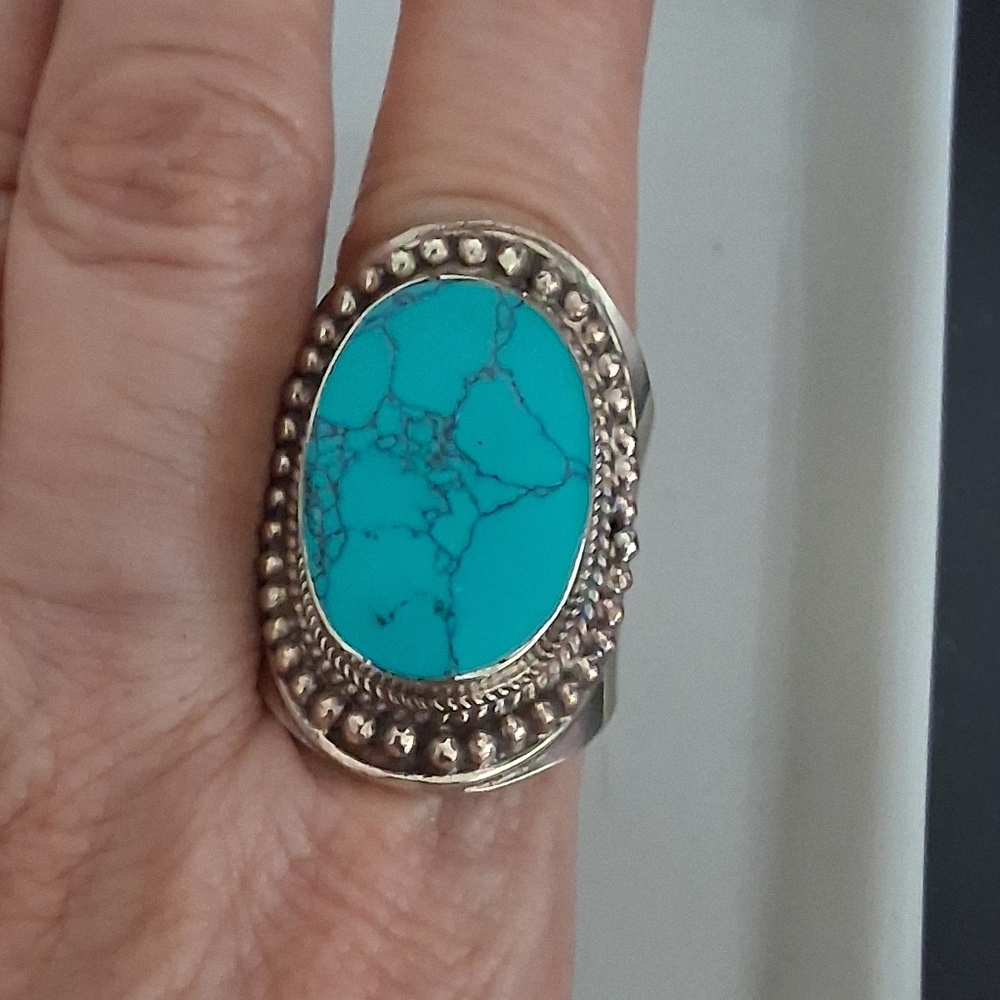 VINTAGE TIBETAN TURQUOISE RING SIZE 10